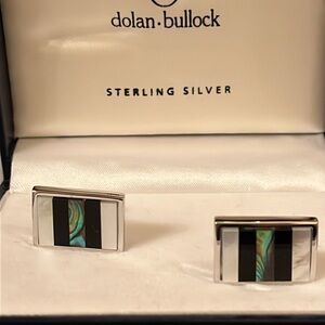 Dolan Bullock Sterling Silver Onyx and Mother of Pearl Cufflinks